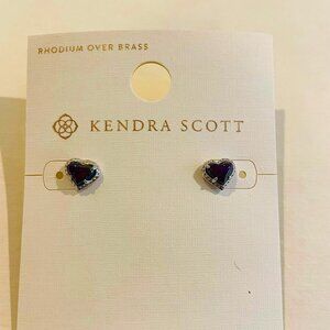 Kendra Scott Anna Rhodium Over Brass Stud Earrings, Iridescent Navy ,heart,